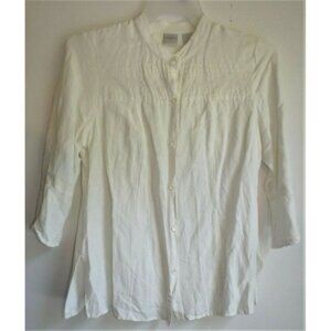 Emma James 14 beige long sleeve collarless blouse Boho embroidery
